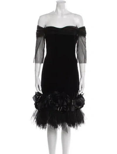Pre-owned Marchesa Off-the-shoulder Mini Dress In Black