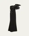 Marchesa One-shoulder Ruffle Stretch Crepe Gown In Black