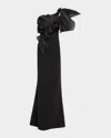 Marchesa One-shoulder Ruffle Stretch Crepe Gown In Black