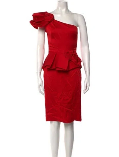 Pre-owned Marchesa One-shoulder Knee-length Dress In Red