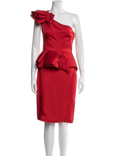 Pre-owned Marchesa One-shoulder Knee-length Dress In Red