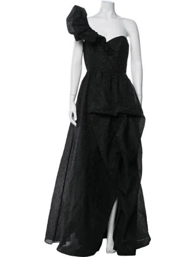 Pre-owned Marchesa One-shoulder Long Dress In Black