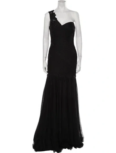 Pre-owned Marchesa One-shoulder Long Dress In Black
