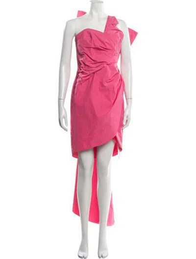 Pre-owned Marchesa One-shoulder Long Dress In Pink