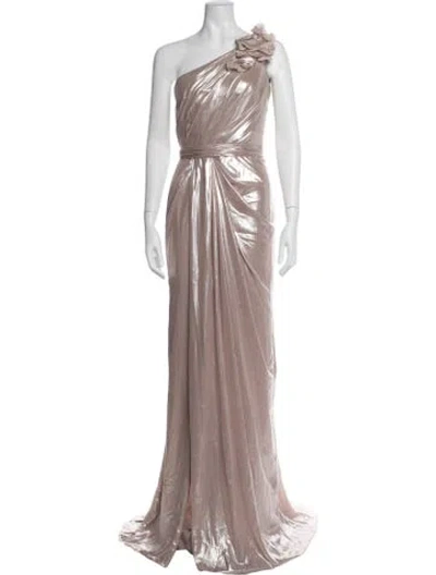 Pre-owned Marchesa One-shoulder Long Dress W/ Tags In Neutrals