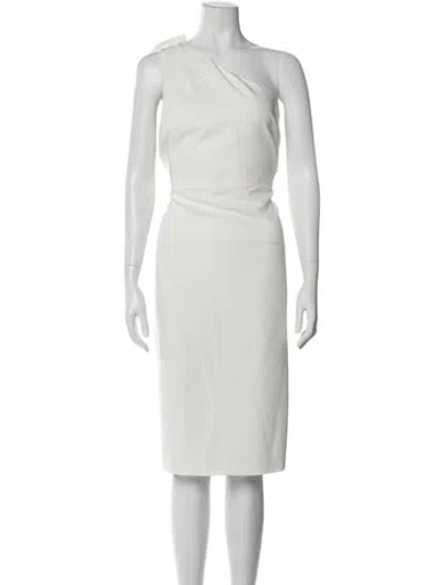 Pre-owned Marchesa One-shoulder Midi Length Dress W/ Tags In White