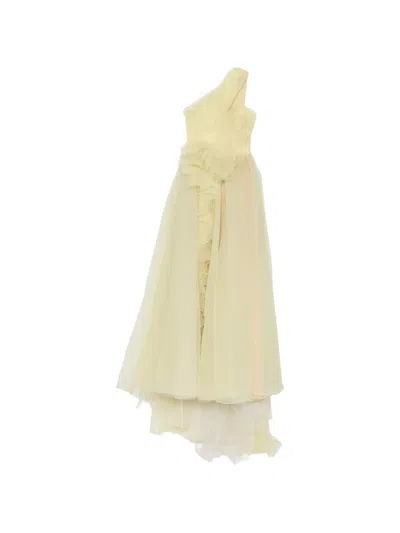 Marchesa One-shoulder Ruffled Gown In Yellow