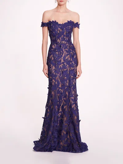 Marchesa Organic Lace Gown In Navy