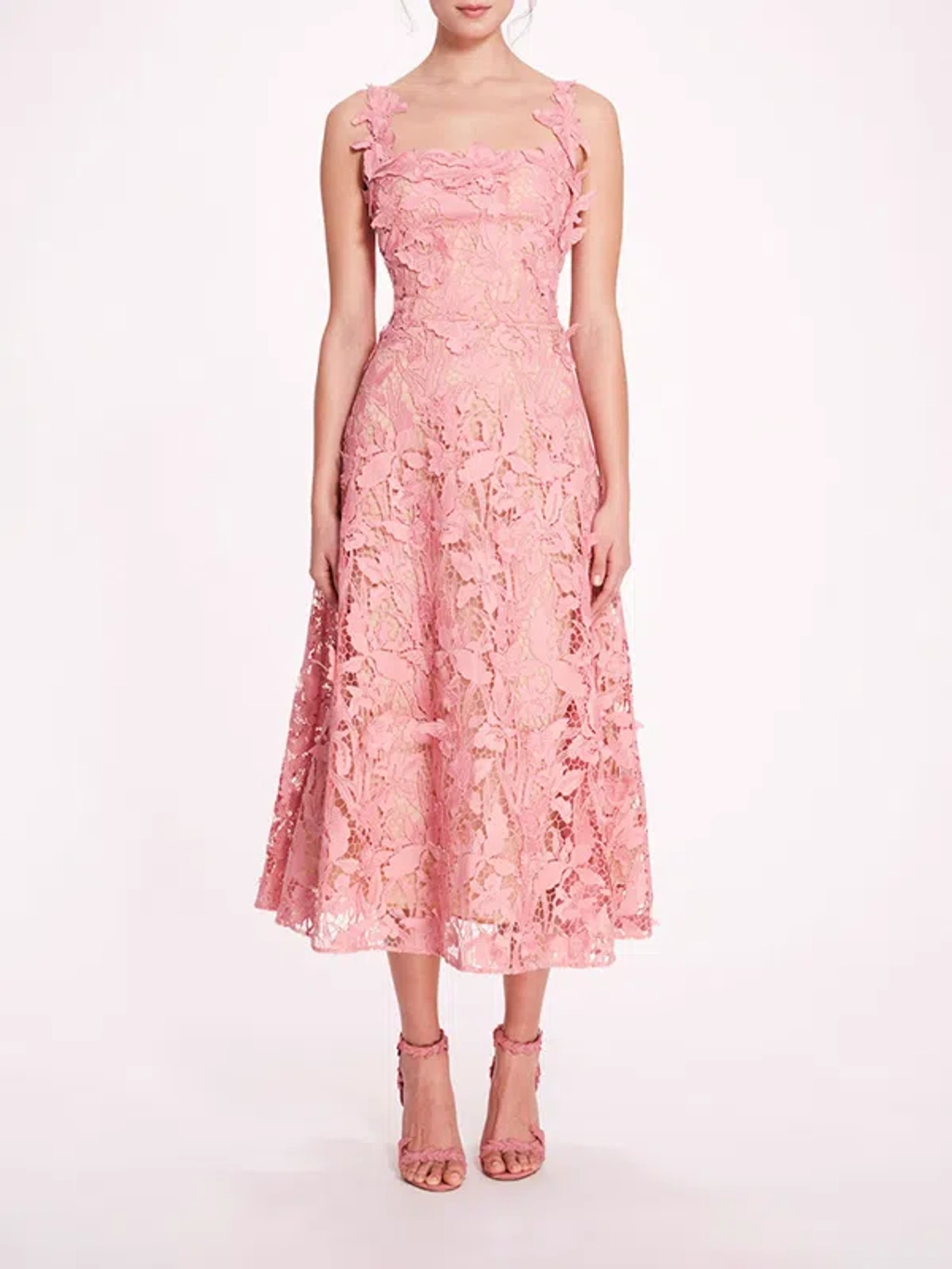 Marchesa Organic Lace Midi Dress In Rose | ModeSens