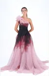 Marchesa Asymmetric Ruched Organza Gown In Pink