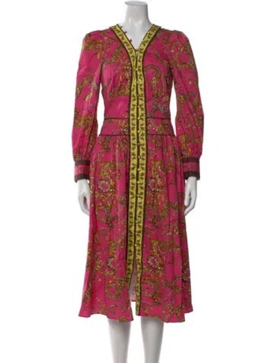 Pre-owned Marchesa Paisley Print Midi Length Dress In Pink