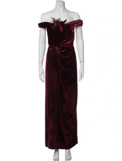 Pre-owned Marchesa Patterned Long Dress In Burgundy