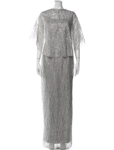 Pre-owned Marchesa Patterned Long Dress In Silver