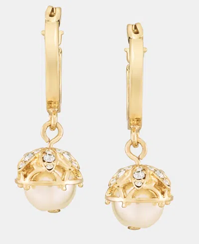 Marchesa Pave & Imitation Pearl Charm Hoop Earrings In Purple