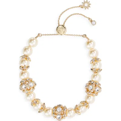 Marchesa Pavé Crystal & Imitation Pearl Slider Bracelet In Gold/blush/cry