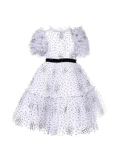 Marchesa Kids' Polka Dot Tulle Dress In White/black