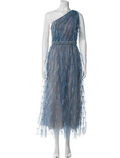 Pre-owned Marchesa Printed Long Dress In Blue