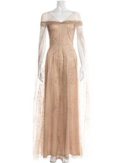 Pre-owned Marchesa Printed Long Dress W/ Tags In Gold