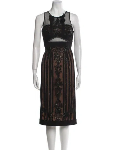 Pre-owned Marchesa Printed Midi Length Dress In Black