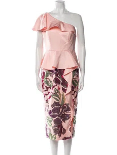 Pre-owned Marchesa Printed Midi Length Dress In Pink