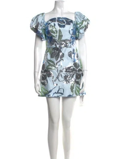 Pre-owned Marchesa Printed Mini Dress In Blue