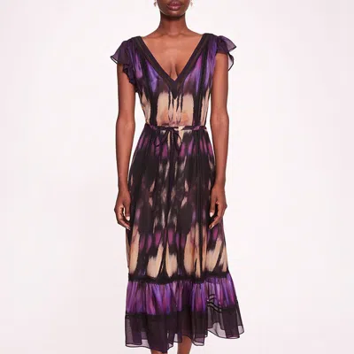 Marchesa Rosa Abstract Viscose Midi Dress In Purple