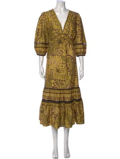 Pre-owned Marchesa Rosa Animal Print Long Dress In Yellow