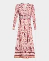 Marchesa Rosa Belted Floral & Animal-print Midi Dress In Pink Multi