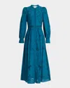Marchesa Rosa Eyelet-embroidered Cotton Voile Maxi Dress In Teal