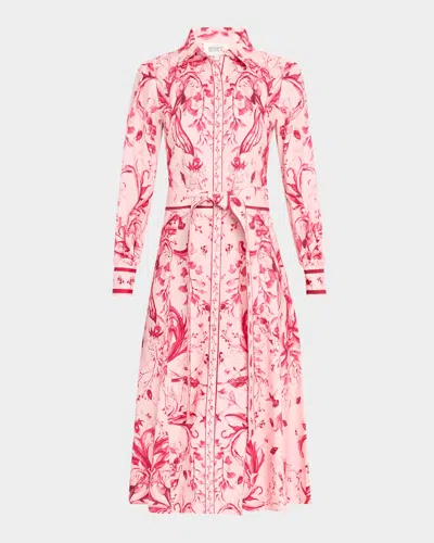 Marchesa Rosa Floral-print Cotton Midi Shirtdress In Fuchsia