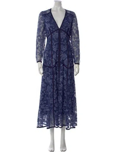 Pre-owned Marchesa Rosa Floral Print Long Dress W/ Tags In Blue