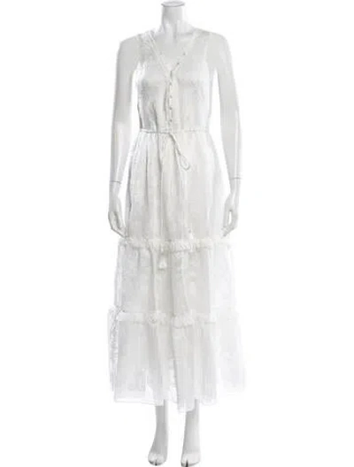 Pre-owned Marchesa Rosa Floral Print Long Dress In White