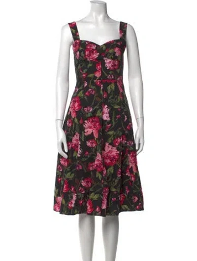 Pre-owned Marchesa Rosa Floral Print Midi Length Dress In Black