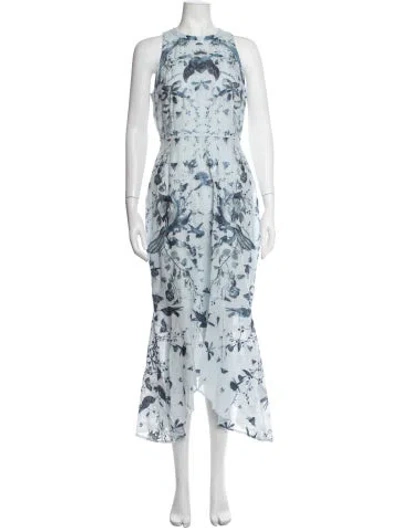Pre-owned Marchesa Rosa Floral Print Midi Length Dress In Blue