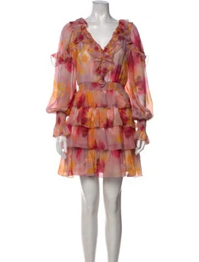Pre-owned Marchesa Rosa Floral Print Mini Dress In Pink