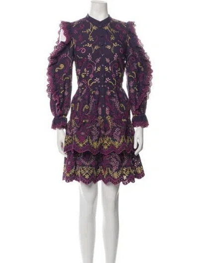Pre-owned Marchesa Rosa Floral Print Mini Dress In Purple