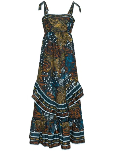 Marchesa Rosa Flying Cheetah Maxi Dress In Blue