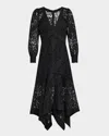 Marchesa Rosa Handkerchief Floral Lace Midi Dress In Black
