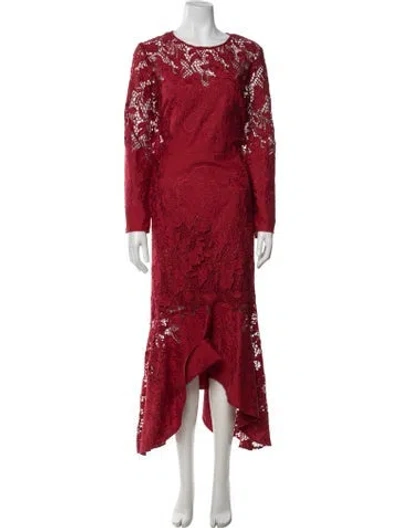 Pre-owned Marchesa Rosa Lace Pattern Long Dress In Red