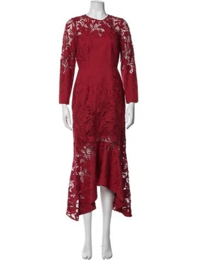 Pre-owned Marchesa Rosa Lace Pattern Midi Length Dress In Red