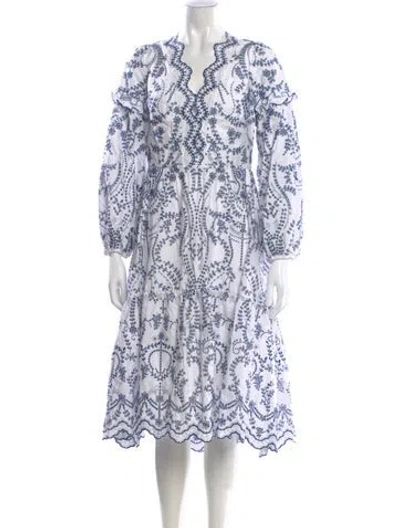 Pre-owned Marchesa Rosa Paisley Print Midi Length Dress In White