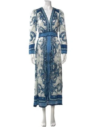 Pre-owned Marchesa Rosa Printed Long Dress In Blue