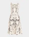 Marchesa Rosa Sleeveless Floral-print Cotton Midi Dress In Stone