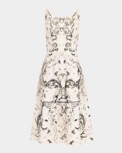 Marchesa Rosa Sleeveless Floral-print Cotton Midi Dress In Stone