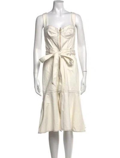 Pre-owned Marchesa Rosa Square Neckline Midi Length Dress W/ Tags In Neutral