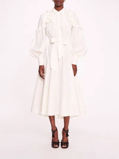 Marchesa Rosette Ruffle Midi Dress In White