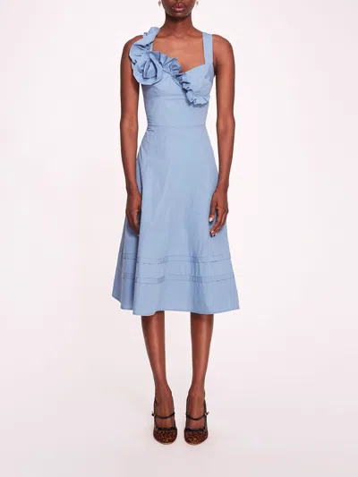 Marchesa Rosette Ruffle Sundress In Denim Blue