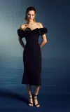 Marchesa Ruffled Off-the-shoulder Cady Midi Dress In Black