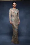 MARCHESA SEQUIN AND THREADWORK EMBROIDERED GOWN