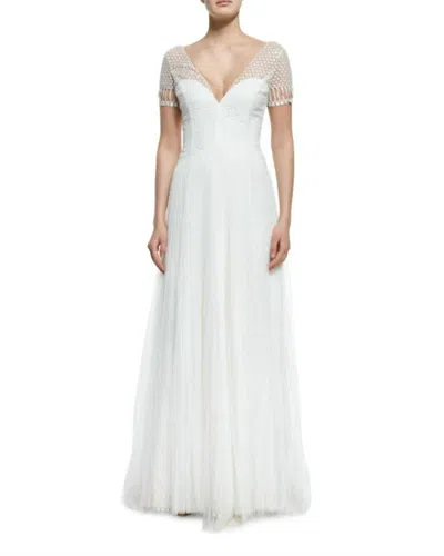Marchesa Sequin Lace Tulle Pleated A Line Wedding Dress In White